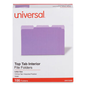 1/3 Cut Tabs; File Folders; Interior File Folder; Letter Size; Recycled; Recycled Product; UNIVERSAL; Violet; Sleeves; Sheaths; Shells; Ordering; Storage; Files