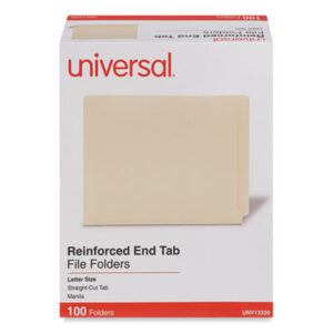 (UNV13330)UNV 13330 – Deluxe Reinforced End Tab Folders, Straight Tabs, Letter Size, 0.75" Expansion, Manila, 100/Box by UNIVERSAL OFFICE PRODUCTS (100/BX)