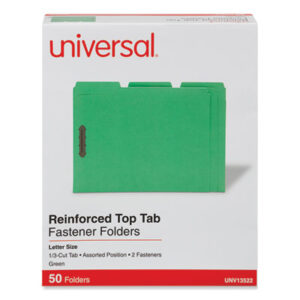 (UNV13522)UNV 13522 – Deluxe Reinforced Top Tab Fastener Folders, 0.75" Expansion, 2 Fasteners, Letter Size, Green Exterior, 50/Box by UNIVERSAL OFFICE PRODUCTS (50/BX)