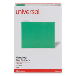 (UNV14117)UNV 14117 – Deluxe Bright Color Hanging File Folders, Letter Size, 1/5-Cut Tabs, Bright Green, 25/Box by UNIVERSAL OFFICE PRODUCTS (25/BX)