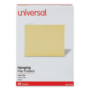 (UNV14119)UNV 14119 – Deluxe Bright Color Hanging File Folders, Letter Size, 1/5-Cut Tabs, Yellow, 25/Box by UNIVERSAL OFFICE PRODUCTS (25/BX)