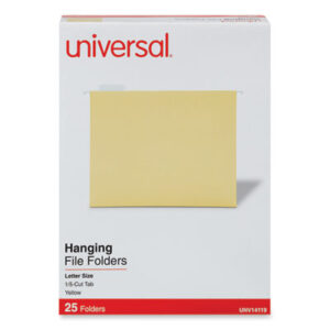 1/5 Cut; Bright Colors; File Folders; Hanging File Folder; Hanging Folders; Letter Size; Recycled; Recycled Product; UNIVERSAL; Yellow; Sleeves; Sheaths; Shells; Organization; Storage; SPRSP5215YEL