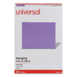 1/5 Cut; Bright Colors; File Folders; Hanging File Folder; Hanging Folders; Letter Size; Recycled; Recycled Product; UNIVERSAL; Violet; Sleeves; Sheaths; Shells; Organization; Storage