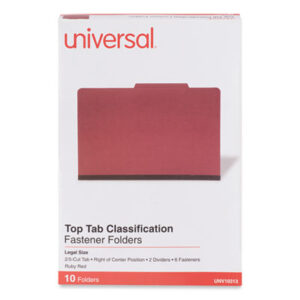 6-Section; Classification; Classification Folders; Divider; Fastener; File Folders; Folder; Legal Size; Partitioned; Pressboard; Prong Fastener; Recycled Product; Recycled Products; Ruby Red; Sectional; Top Tab; UNIVERSAL; Files; Pockets; Sheaths; Organization; Classify; SPRSP17225