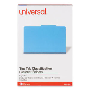 (UNV10311)UNV 10311 – Bright Colored Pressboard Classification Folders, 2" Expansion, 2 Dividers, 6 Fasteners, Legal Size, Cobalt Blue, 10/Box by UNIVERSAL OFFICE PRODUCTS (10/BX)