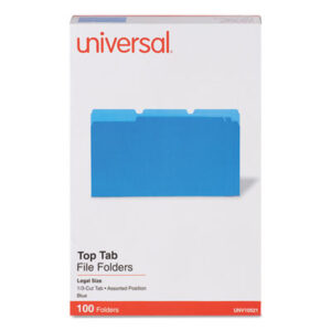 (UNV10521)UNV 10521 – Deluxe Colored Top Tab File Folders, 1/3-Cut Tabs: Assorted, Legal Size, Blue/Light Blue, 100/Box by UNIVERSAL OFFICE PRODUCTS (100/BX)