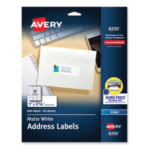 1 x 2-5/8; Address; Inkjet Printer; Inkjet Printers; Label; Labels; Mailing; White; Identifications; Classifications; Stickers; Shipping; Receiving; Mailrooms; AVERY