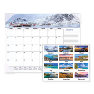 (AAG89803)AAG 89803 – Seascape Panoramic Desk Pad, Seascape Panoramic Photography, 22 x 17, White Sheets, Clear Corners, 12-Month (Jan-Dec): 2024 by AT-A-GLANCE (1/EA)