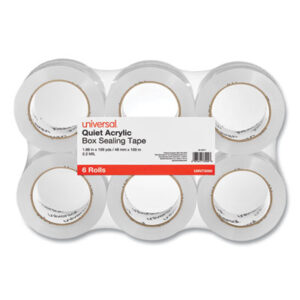 (UNV73000)UNV 73000 – Quiet Tape Box Sealing Tape, 3" Core, 1.88" x 109 yds, Clear, 6/Pack by UNIVERSAL OFFICE PRODUCTS (6/PK)