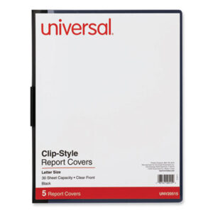 (UNV20515)UNV 20515 – Clip-Style Report Cover, Clip Fastener, 8.5 x 11, Clear/Black, 5/Pack by UNIVERSAL OFFICE PRODUCTS (5/PK)