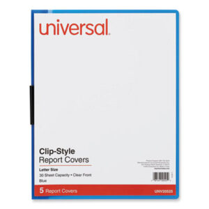 (UNV20525)UNV 20525 – Clip-Style Report Cover, Clip Fastener, 8.5 x 11, Clear/Blue, 5/Pack by UNIVERSAL OFFICE PRODUCTS (5/PK)