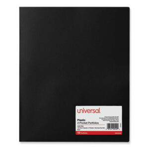 (UNV20540)UNV 20540 – Two-Pocket Plastic Folders, 100-Sheet Capacity, 11 x 8.5, Black, 10/Pack by UNIVERSAL OFFICE PRODUCTS (10/PK)