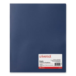 (UNV20541)UNV 20541 – Two-Pocket Plastic Folders, 100-Sheet Capacity, 11 x 8.5, Navy Blue, 10/Pack by UNIVERSAL OFFICE PRODUCTS (10/PK)
