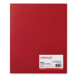 (UNV20543)UNV 20543 – Two-Pocket Plastic Folders, 100-Sheet Capacity, 11 x 8.5, Red, 10/Pack by UNIVERSAL OFFICE PRODUCTS (10/PK)