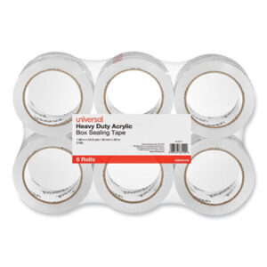 (UNV33100)UNV 33100 – Heavy-Duty Acrylic Box Sealing Tape, 3" Core, 1.88" x 54.6 yds, Clear, 6/Pack by UNIVERSAL OFFICE PRODUCTS (6/PK)