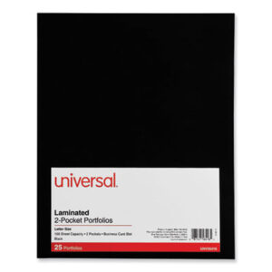 (UNV56416)UNV 56416 – Laminated Two-Pocket Folder, Cardboard Paper, 100-Sheet Capacity, 11 x 8.5, Black, 25/Box by UNIVERSAL OFFICE PRODUCTS (25/PK)