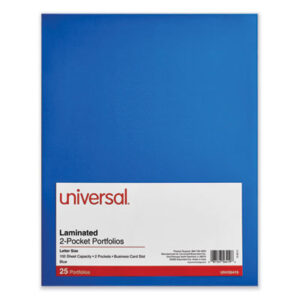 (UNV56419)UNV 56419 – Laminated Two-Pocket Folder, Cardboard Paper, 100-Sheet Capacity, 11 x 8.5, Blue, 25/Box by UNIVERSAL OFFICE PRODUCTS (25/PK)
