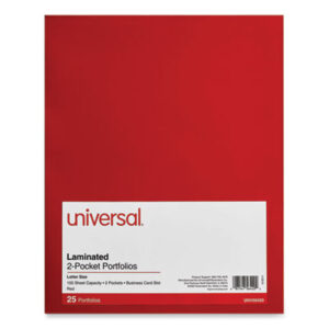 (UNV56420)UNV 56420 – Laminated Two-Pocket Folder, Cardboard Paper, 100-Sheet Capacity, 11 x 8.5, Red, 25/Box by UNIVERSAL OFFICE PRODUCTS (25/PK)