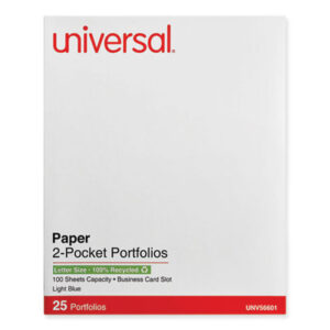 (UNV56601)UNV 56601 – Two-Pocket Portfolio, Embossed Leather Grain Paper, 11 x 8.5, Light Blue, 25/Box by UNIVERSAL OFFICE PRODUCTS (25/BX)