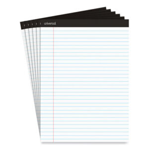 (UNV30630)UNV 30630 – Premium Ruled Writing Pads with Heavy-Duty Back, Wide/Legal Rule, Black Headband, 50 White 8.5 x 11 Sheets, 6/Pack by UNIVERSAL OFFICE PRODUCTS (6/PK)