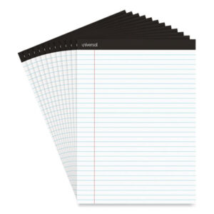 (UNV30730)UNV 30730 – Premium Ruled Writing Pads with Heavy-Duty Back, Wide/Legal Rule, Black Headband, 50 White 8.5 x 11 Sheets, 12/Pack by UNIVERSAL OFFICE PRODUCTS (12/PK)