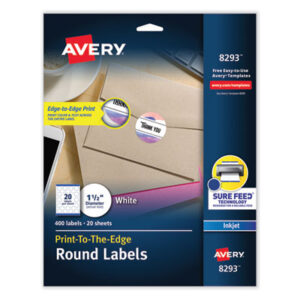 1-1/2 Round; Inkjet Printer; Inkjet Printers; Label; Labels; Mailing; White; Identifications; Classifications; Stickers; Shipping; Receiving; Mailrooms; AVERY