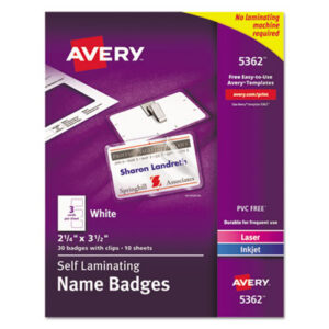 2 x 3-1/4 Card Size; AVERY; Badge; Badge Holder; Badges; Badges & Holders; Convention Badge; Holder; ID; ID Card; Identification; Inkjet Printer; Inkjet/Laser; Laminate Card; Laminated; Laminated Card; Laminated Laser Card; Laser & Inkjet; Laser Printer; Metal Cup; Name; Name Badge; Name Badge Holder; Name Badges; Name Badges & Holders; Name Tag; Self-Laminating; Tag; Visitor Badges; Security; Passes; Pass-cards; Tags