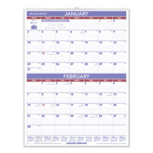 (AAGPM928)AAG PM928 – Two-Month Wall Calendar, 22 x 29, White/Blue/Red Sheets, 12-Month (Jan to Dec): 2024 by AT-A-GLANCE (1/EA)