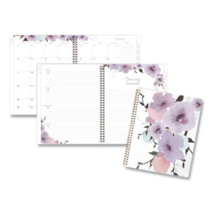 (AAG1134905)AAG 1134905 – Mina Weekly/Monthly Planner, Main Floral Artwork, 11 x 8.5, White/Violet/Peach Cover, 12-Month (Jan to Dec): 2024 by MEAD PRODUCTS (1/EA)