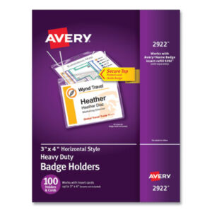 (AVE2922)AVE 2922 – Secure Top Hanging-Style Badge Holders, Horizontal, 4w x 3h, Clear, 100/Box by AVERY PRODUCTS CORPORATION (100/BX)