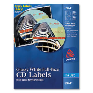 AVERY; CD; CD Labels; Full-Face CD Labels; Glossy; Inkjet; Inkjet Printer; Labels; Media Labels; Stickers; Classifications; Identifications; Discs; Duplication; Replication; Burns