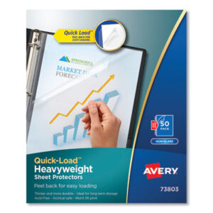 50 Protectors per Box; AVERY; Looseleaf; Nonglare; Polypropylene; Protector; Quick-Loading; Ring Binder; Sheet; Sheet Protectors; Side-Loading; Top-Loading; Sleeves; Transparent; Sheaths; Storage; Filing; Protection