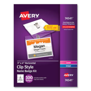 AVERY; Badge Holders; Badges; Clip Style; Convention Badge; Holder; Identification; Identification Tag; Inkjet Printer; Laser Printer; Name; Name Badge Holder; Name Badges; Name Tag; Side-Loading; Visitor Badges; White Inserts; Security; Passes; Pass-cards; Tags