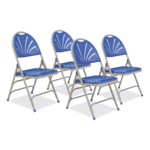(NPS1105)NPS 1105 – 1100 Series Deluxe Fan-Back Tri-Brace Folding Chair, Supports 500 lb, Blue Seat/Back, Gray Base, 4/CT,Ships in 1-3 Bus Days by NATIONAL PUBLIC SEATING (4/CT)