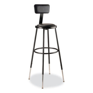 (NPS6430HB10)NPS 6430HB10 – 6400 Series Height Adj Heavy Duty Vinyl Padded Stool w/Backrest, Supports 300lb, 32"-39" Seat Ht, Black,Ships in 1-3 Bus Days by NATIONAL PUBLIC SEATING (1/EA)