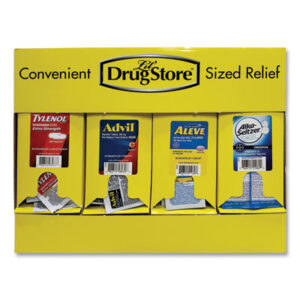 Pain-Relief Tablets; Cold/Sinus Tablets; Medicine-Dispensers; First-Aid; Medical; Drugs; Pharmaceuticals; Remedies; Pills; Merchandisers; Stands; Racks; Merchandising; Exhibits; POS; End Caps; Point of Sale