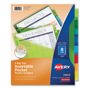 AVERY; Big Tab Dividers; Binder Index; Indexes; Pocket Dividers; Ring Binder Divider; Subject Divider; Tab Divider; Worksaver; 8 tab; index dividers; eight tab; Recordkeeping; Filing; Systems; Cataloging; Classification