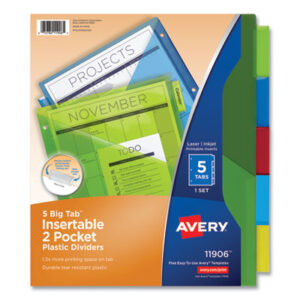 AVERY; Big Tab Dividers; Binder Index; Double Pocket Dividers; Indexes; Ring Binder Divider; Slash Pockets; Subject Divider; Tab Divider; Worksaver; index dividers; 5 tab; five tab; Recordkeeping; Filing; Systems; Cataloging; Classification