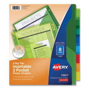 AVERY; Big Tab Dividers; Binder Index; Double Pocket Dividers; Indexes; Ring Binder Divider; Slash Pockets; Subject Divider; Tab Divider; Worksaver; 8 tab; index dividers; eight tab; Recordkeeping; Filing; Systems; Cataloging; Classification