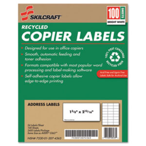 (NSN2074363)NSN 2074363 AbilityOne® SKILCRAFT® Recycled Copier Labels (100 Per BX)