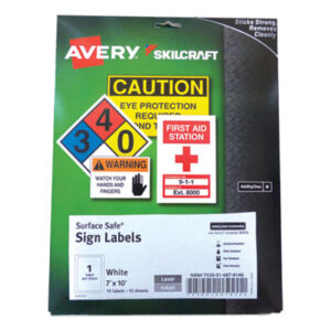 (NSN6878146)NSN 6878146 AbilityOne® SKILCRAFT® AVERY® Surface Safe® Sign Labels (1 Per BX)