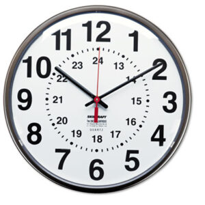 (NSN3428199)NSN 3428199 AbilityOne® SKILCRAFT® 12/24 Hour Slimline Quartz Wall Clock (1 Per EA)