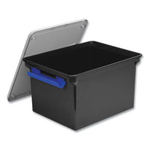 (STX61543U04C)STX 61543U04C – Tote with Locking Handles, Legal/Letter, 13.9" x 18.3 x 10.6", Black/Silver/Blue, 4/Carton by STOREX (4/CT)