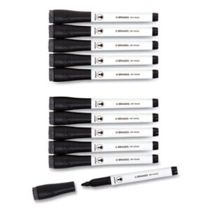 (UBR2922U0012)UBR 2922U0012 – Medium Point Low-Odor Dry-Erase Markers with Erasers, Medium Bullet Tip, Black, Dozen by U BRANDS (12/DZ)