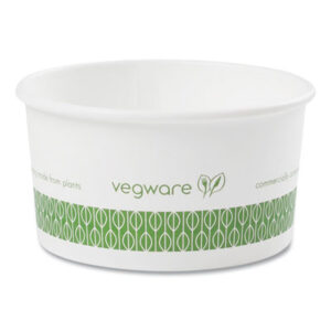 (VEGSC06G)VEG SC06G – Soup Containers, 6 oz, 3.5" Diameter x 1.7"h, Green/White, Paper, 1,000/Carton by VEGWARE (1000/CT)