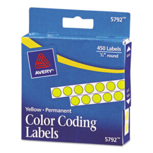 1/4" Diameter; 450 Labels per Pack; Color-Coding; Dot; Dots; Label; Labels; Permanent; Round; Self-Adhesive; Signal Dot; Yellow; Identifications; Classifications; Stickers; Shipping; Receiving; Mailrooms; AVERY