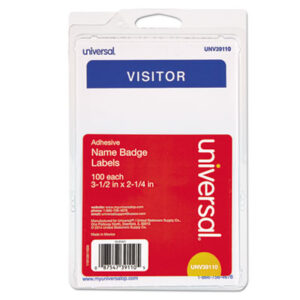 (UNV39110)UNV 39110 – Visitor Self-Adhesive Name Badges, 3.5 x 2.25, White/Blue, 100/Pack by UNIVERSAL OFFICE PRODUCTS (100/PK)