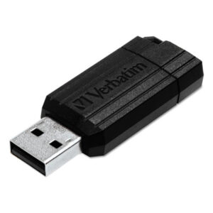 (VER49063)VER 49063 – PinStripe USB Flash Drive, 16 GB, Black by VERBATIM CORPORATION (1/EA)