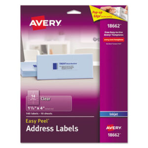 1 1/3 x 4; Address; Clear; Inkjet Printer; Inkjet Printers; Label; Labels; Mailing; Identifications; Classifications; Stickers; Shipping; Receiving; Mailrooms