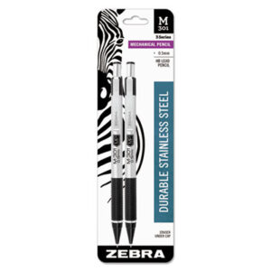 (ZEB54012)ZEB 54012 – M-301 Mechanical Pencil, 0.5 mm, HB (#2), Black Lead, Silver/Black Barrel, 2/Pack by ZEBRA PEN CORP. (2/PK)